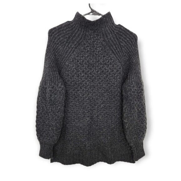 Anthropologie Alpaca Blend Turtleneck Fisherman Cable Balloon Sleeve Sweater XS - Picture 1 of 8